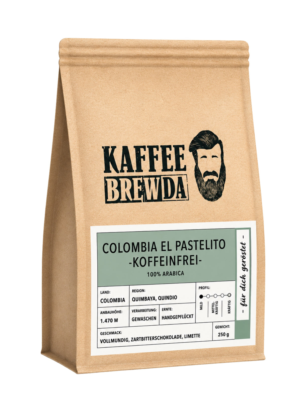 Colombia El Pastelito koffeinfrei 250g Kaffee Brewda