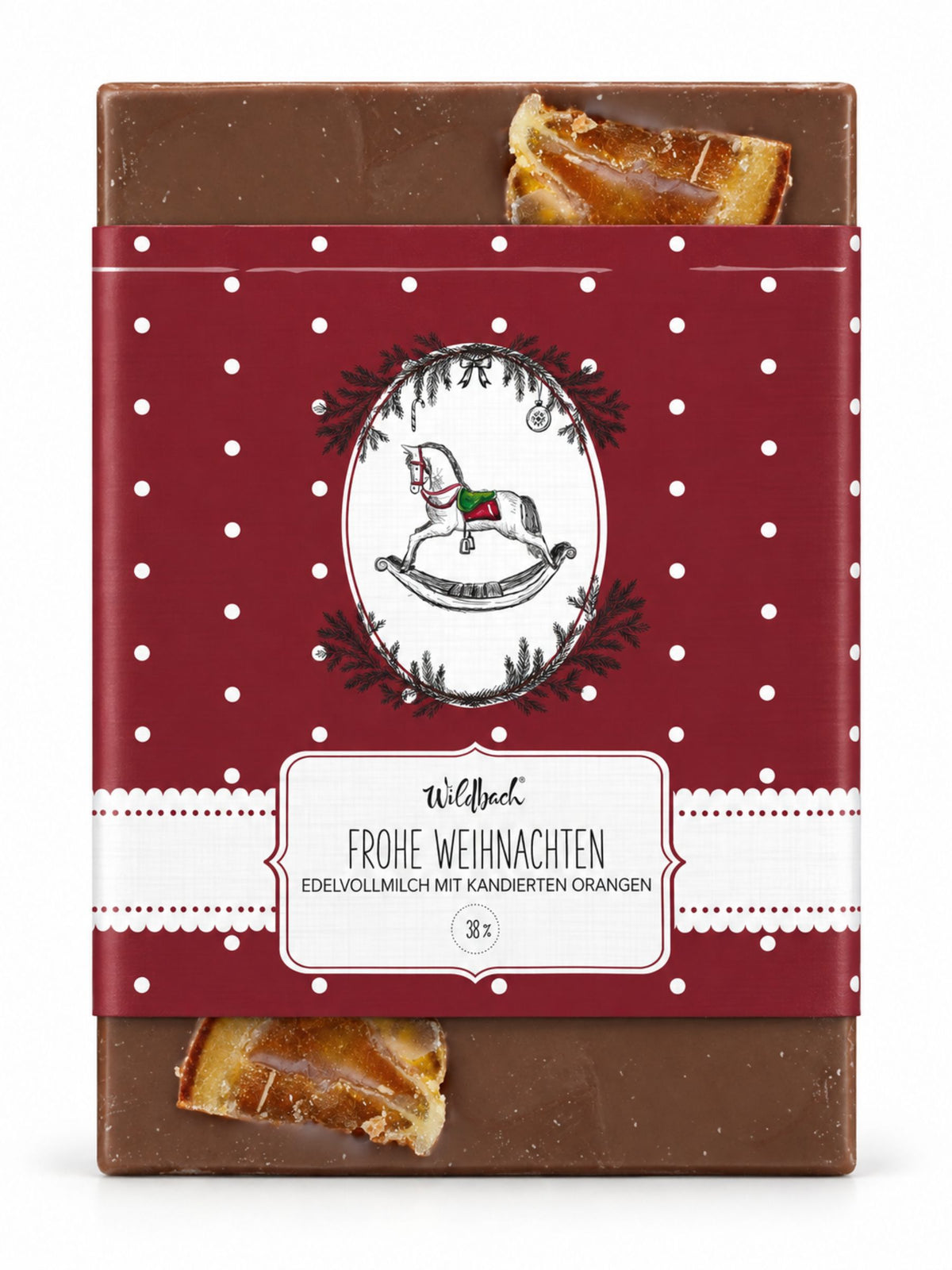 Frohe Weihnachten Edelvollmilch Orange Tafel 70g von Wildbach mit kandierter Orange