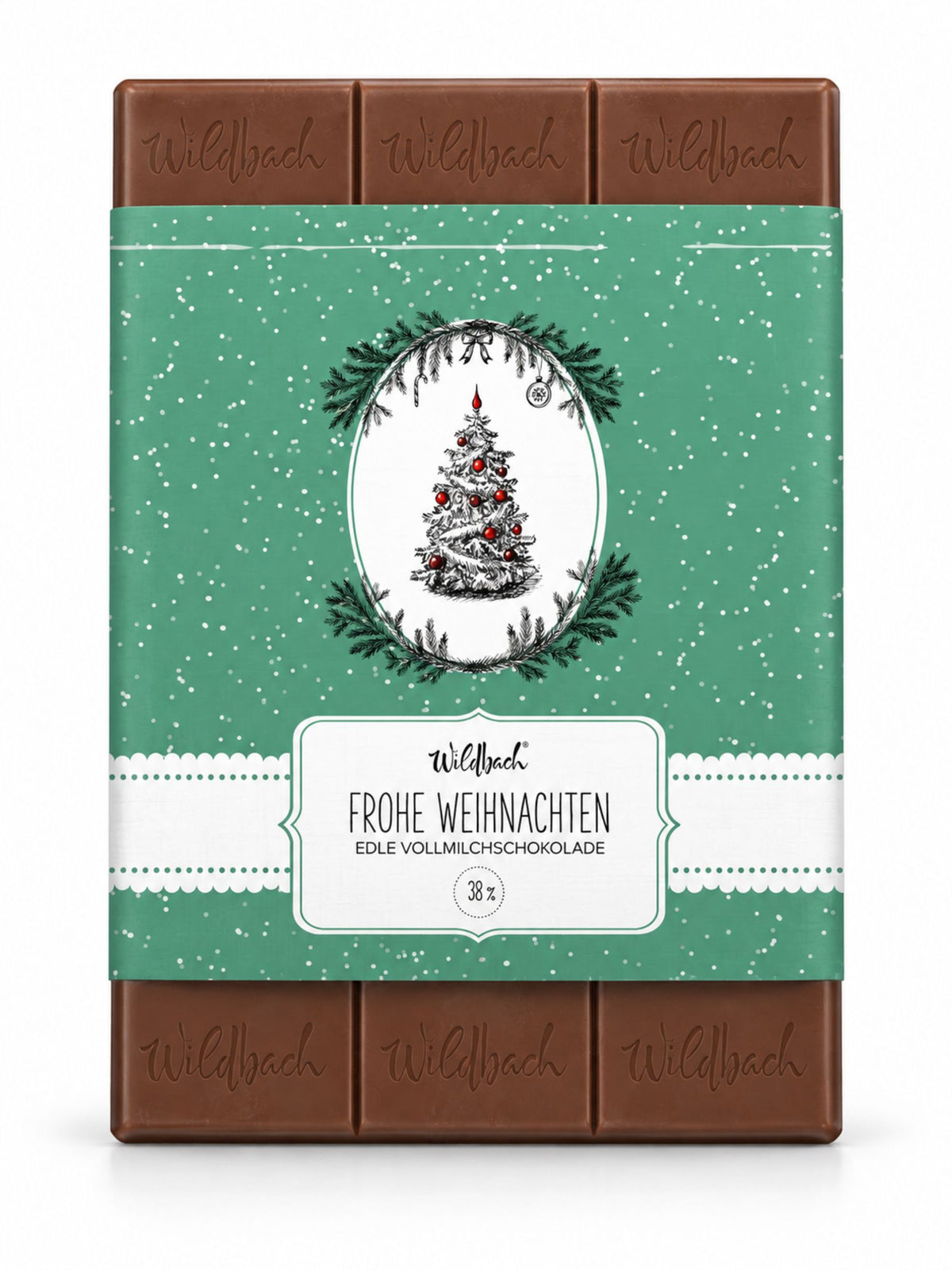 Frohe Weihnachten Edelvollmilch Tafel 70g von Wildbach im Vintage-Weihnachtsdesign
