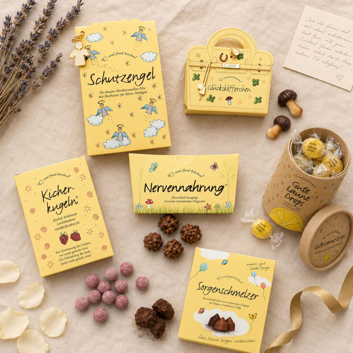 Auswahl von K's Soul Food Kitchen Produkten für verschiedene Anlässe