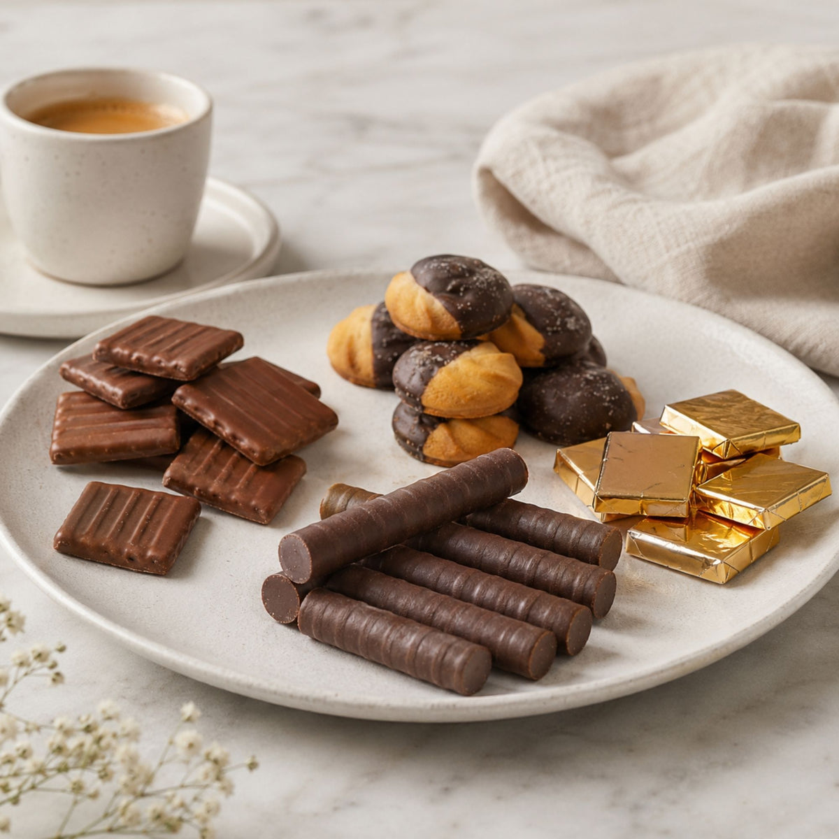 Buttergebäck und Konfekt der Dreyer Confiserie auf einem Teller