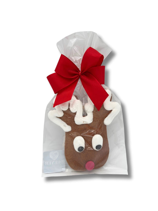 Baumbehang Lebkuchen-Elch 35 g – handverzierter Lebkuchen mit Zuckerdekor, ideal als essbarer Christbaumschmuck oder Geschenk, erhältlich in der Dreyer Confiserie in der Rattenfängerstadt Hameln.