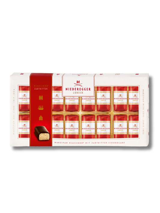 Niederegger Marzipan Klassiker 200 g – Pralinen aus feinem Marzipan in Zartbitter-Schokolade, erhältlich in der Dreyer Confiserie in der Rattenfängerstadt Hameln.