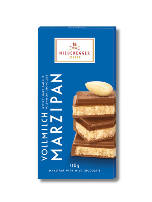 Niederegger Marzipan Tafel-Schokolade Classic Vollmilch 110 g – gefüllte Vollmilch-Schokolade mit feinem Marzipan, erhältlich in der Dreyer Confiserie in der Rattenfängerstadt Hameln.