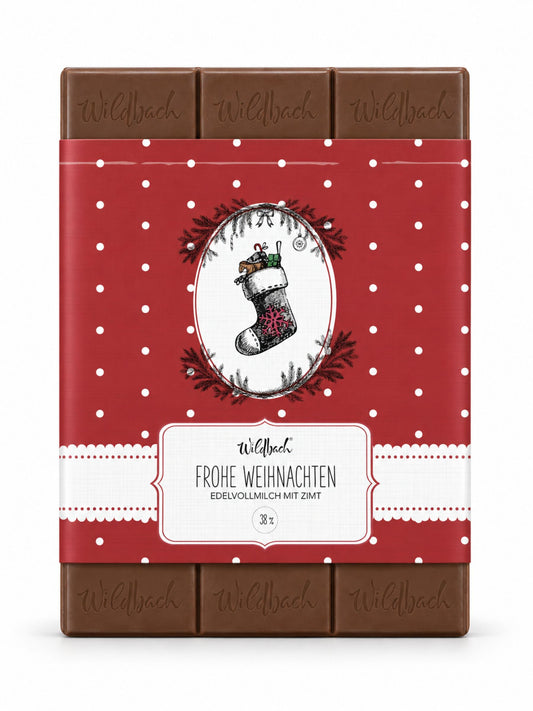 Frohe Weihnachten Edelvollmilch Tafel Zimt 70g von Wildbach