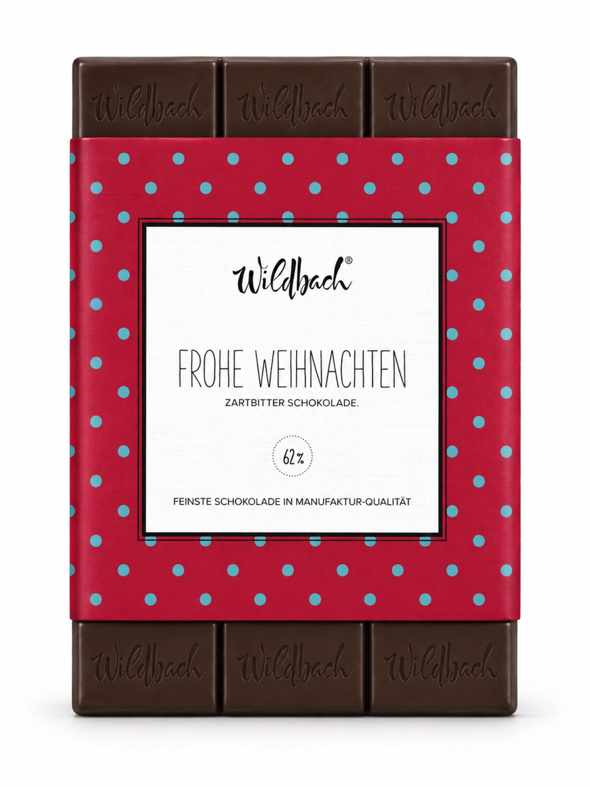 Frohe Weihnachten Edelzartbitter Tafel 70g von Wildbach mit 62 Prozent Kakao