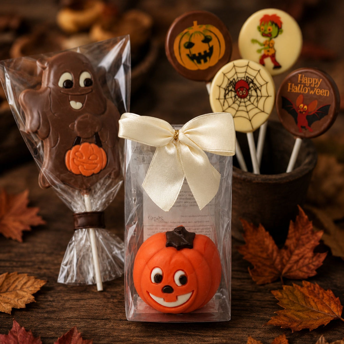 Schaurig-süße Halloween-Süßigkeiten und Schokoladenfiguren