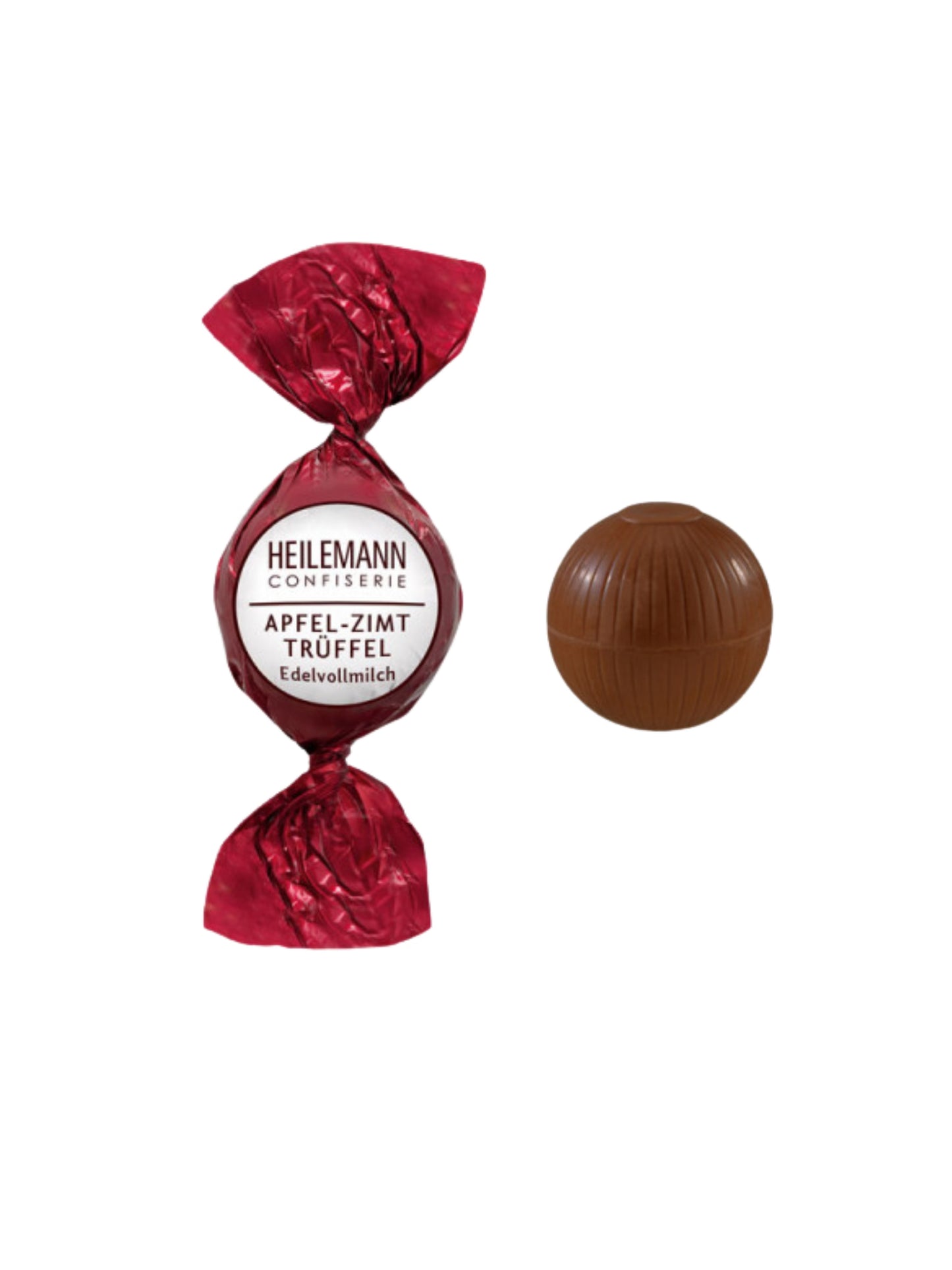 Heilemann Apfel-Zimt Praliné-Kugel 15 g – Edelvollmilch-Schokoladenkugel mit feiner Apfel-Zimt-Trüffelfüllung und Calvados, ideal für den Bunten Teller, erhältlich in der Dreyer Confiserie in der Rattenfängerstadt Hameln.