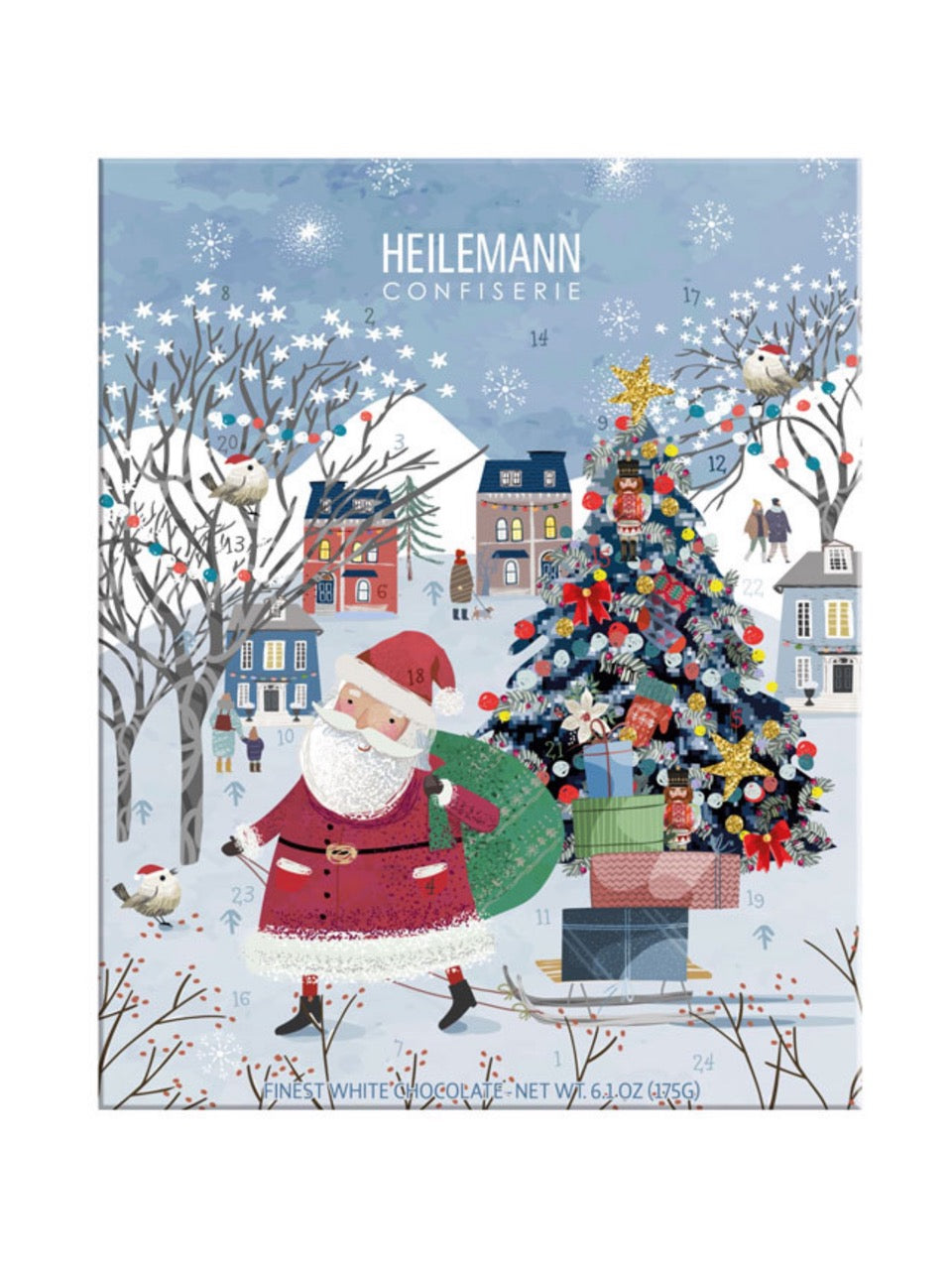 Heilemann Kinder-Adventskalender Weiße Schokolade 175 g – gefüllt mit 24 weihnachtlichen Figuren aus cremiger weißer Schokolade, ideal für Kinder, erhältlich in der Dreyer Confiserie in der Rattenfängerstadt Hameln.