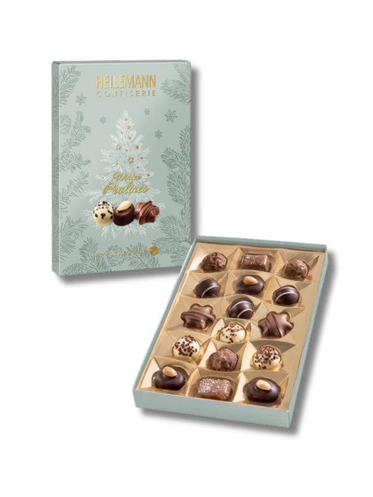 Heilemann Winter-Pralinés 200 g – erlesene Pralinenmischung aus Vollmilch- und Edelbitterschokolade, mit feinen Spirituosen, erhältlich in der Dreyer Confiserie in der Rattenfängerstadt Hameln.
