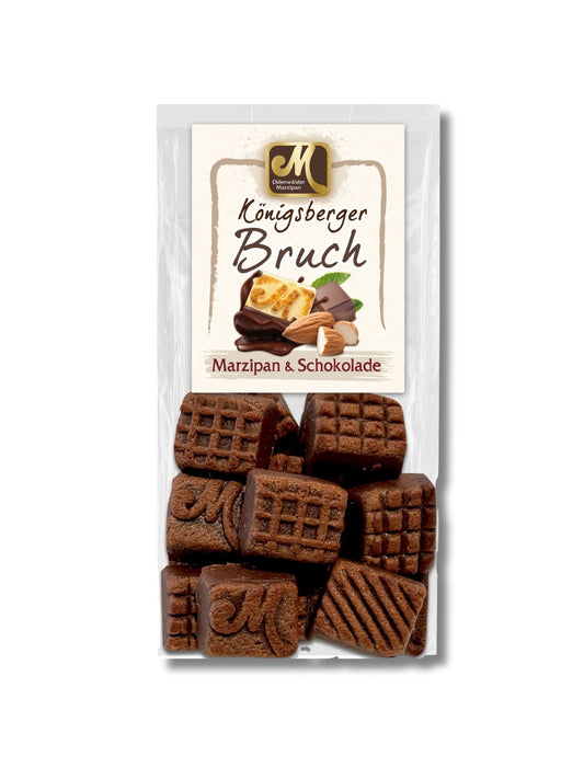 Königsberger Marzipanbruch mit Schokolade, 200 g, handgefertigt mit Edelmarzipan, von der Odenwälder Marzipan Konditorei – erhältlich in der Dreyer Confiserie in Hameln und online.