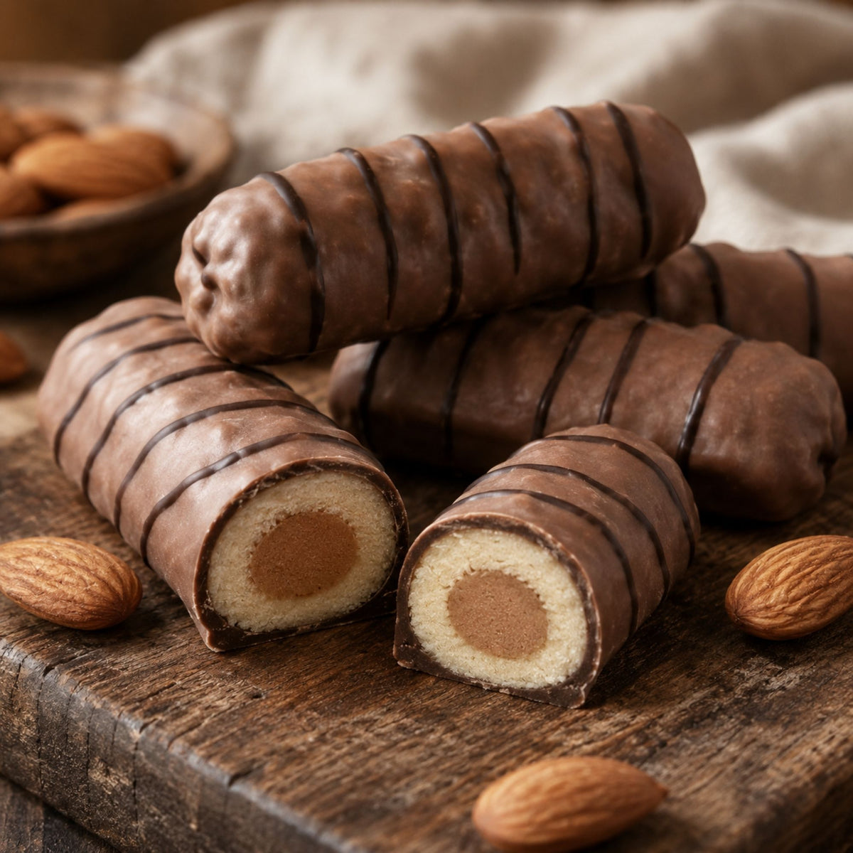 Confiserie Rabbel Marzipan-Nougat-Röllchen und Krokant-Spezialitäten