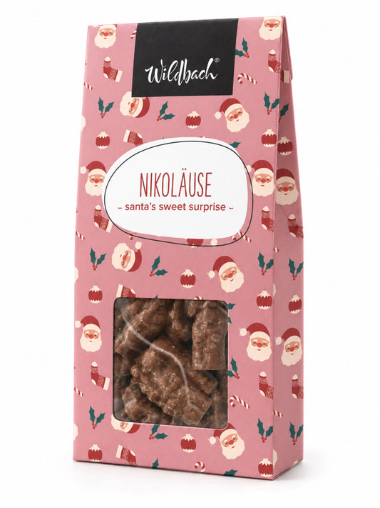 Mini-Nikoläuse Edelvollmilch Schokolade 100g von Wildbach mit 38 Prozent Kakao