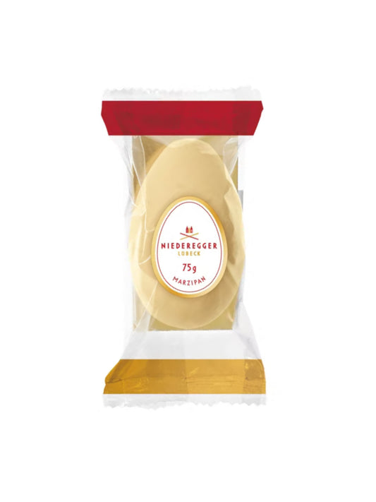 Niederegger Marzipan-Ei weiß 75g aus purem Marzipan mit hohem Mandelanteil, klassische Oster-Spezialität, erhältlich in der Dreyer Confiserie in der Rattenfängerstadt Hameln.