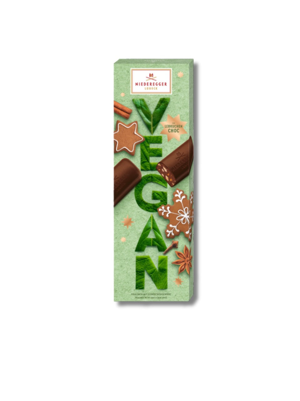 Niederegger VEGAN Chocolate Lebkuchen 100 g – vegane Pralinen mit Gewürz-Kakaocreme und Zartbitterschokolade, erhältlich bei Dreyer Confiserie Hameln.