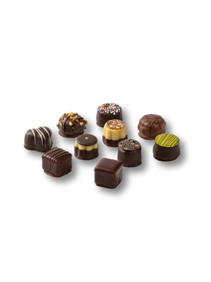 Produktbild von Marzipan-Pralinen 100 g – handgefertigte Pralinen mit feiner Marzipanfüllung, hergestellt von der Confiserie Rabbel, erhältlich bei Dreyer Confiserie Hameln.