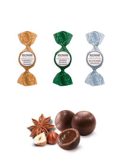 Produktbilder von Heilemann Christmas Mix mit Pralinen-Kugeln 180 g – festliche Geschenkpackung mit 12 gefüllten Kugeln aus Edelvollmilch-Schokolade.