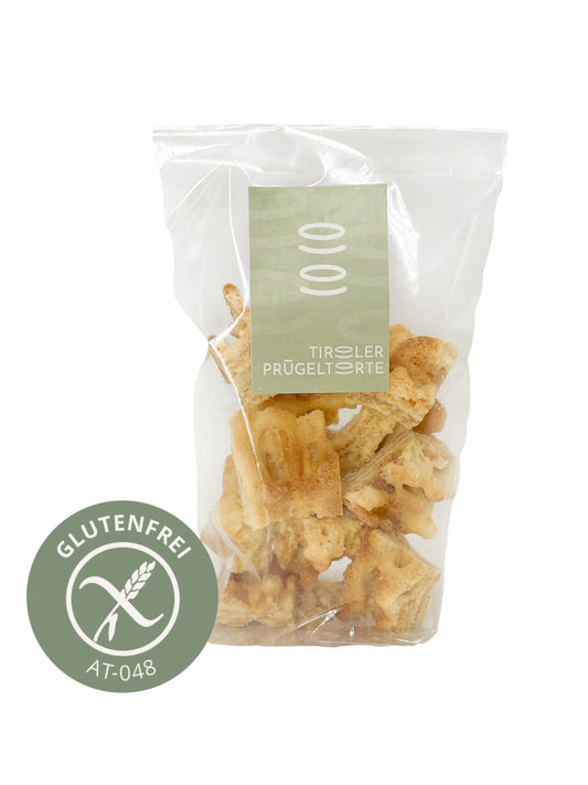 Tiroler Prügeltorte Bits glutenfrei 80g, handgefertigte glutenfreie Prügeltortenstücke aus traditioneller Tiroler Handarbeit, erhältlich in der Dreyer Confiserie in der Rattenfängerstadt Hameln.