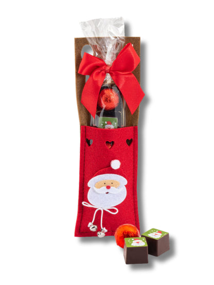 Bestecktasche „Nikolaus“ 37,5 g – Pralinen- und Trüffelmischung ohne Alkohol in dekorativer Filz-Bestecktasche, handgefertigt von der Confiserie Rabbel, erhältlich in der Dreyer Confiserie in der Rattenfängerstadt Hameln.