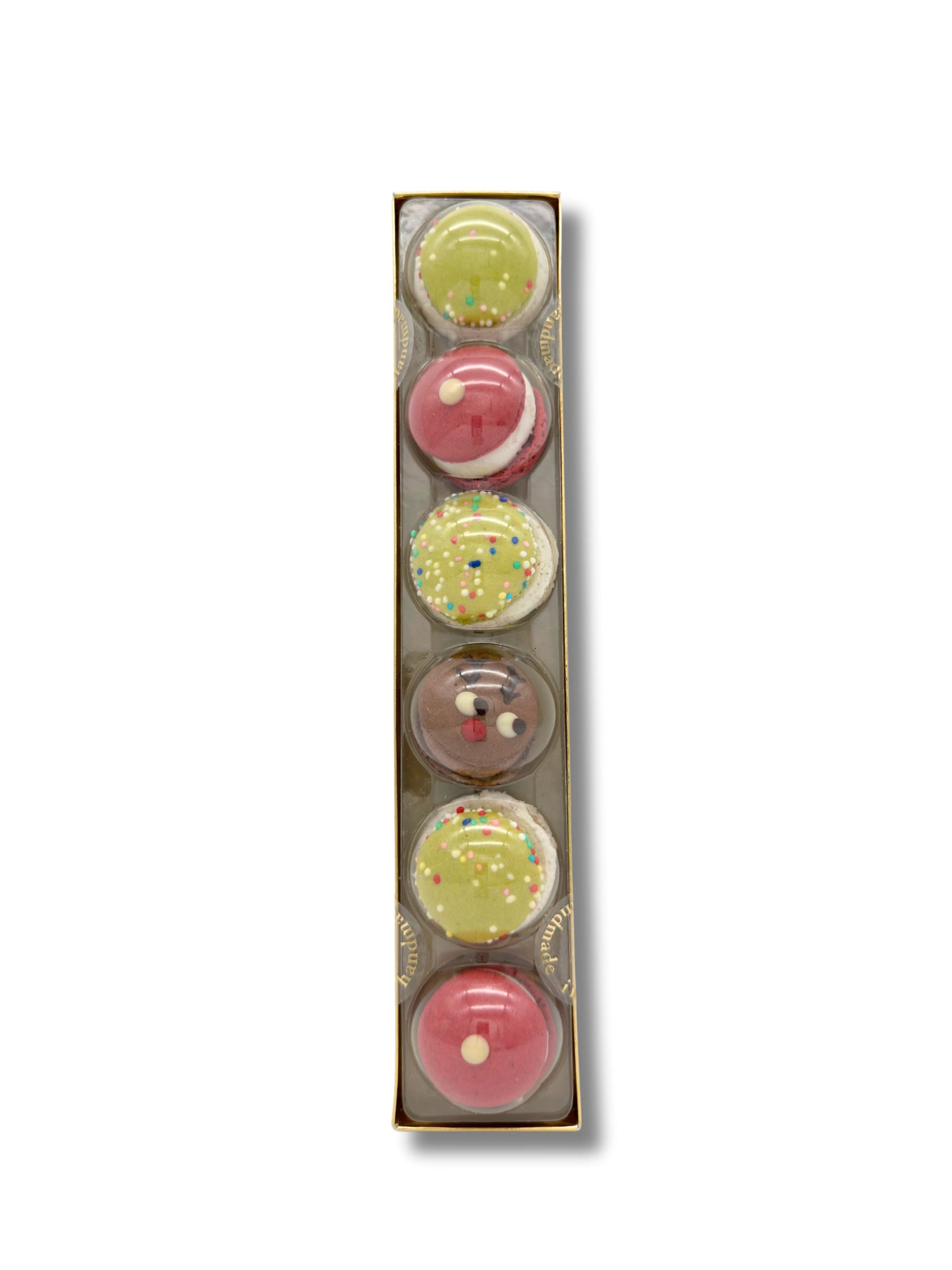Macarons weihnachtlich 6er Stange 60 g – verpackt.