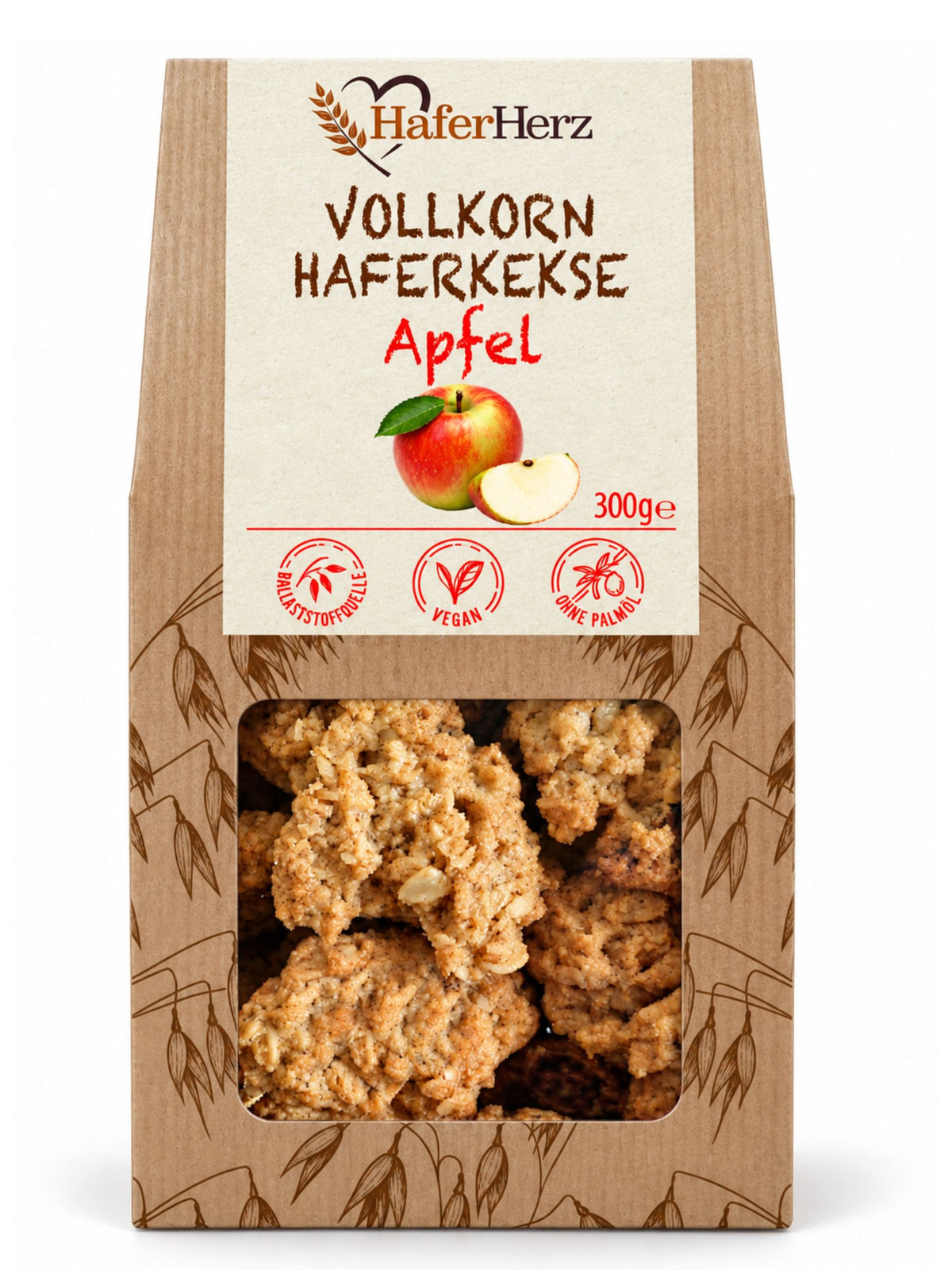 Vollkorn-Haferkekse Apfel 300g von HaferHerz vegan und ohne Palmöl