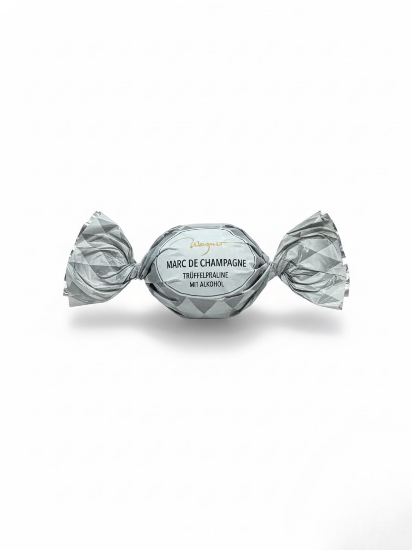 Wagner Pralinen Weihnachtskugel „Marc de Champagne“ 24 g – gefüllte Zartbitterschokolade mit edler Marc-de-Champagne-Trüffel-Füllung, erhältlich in der Dreyer Confiserie in der Rattenfängerstadt Hameln.