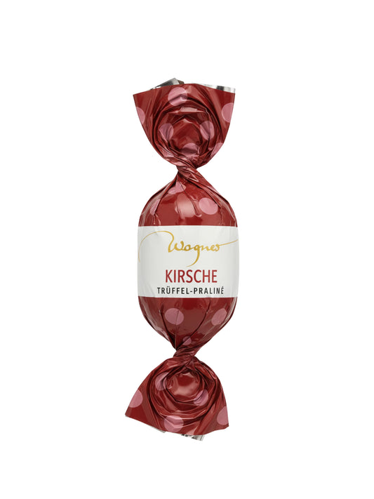 Wagner Trüffel-Osterei Kirsche 22g aus weißer Schokolade mit fruchtiger Kirschfüllung, Osterpraline für das Osternest, erhältlich in der Dreyer Confiserie in Hameln.