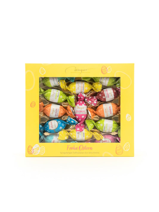 Wagner Trüffelpralinen-Eier Variation 270g alkoholfreie Osterpralinen in bunter Geschenkbox, erhältlich in der Dreyer Confiserie in Hameln.