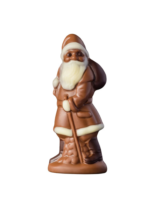 Weibler Weihnachtsmann Vollmilch 18 g – kleine, detailverzierte Figur aus Edelvollmilch-Schokolade, ideal als süße Aufmerksamkeit zur Weihnachtszeit, erhältlich in der Dreyer Confiserie in der Rattenfängerstadt Hameln.