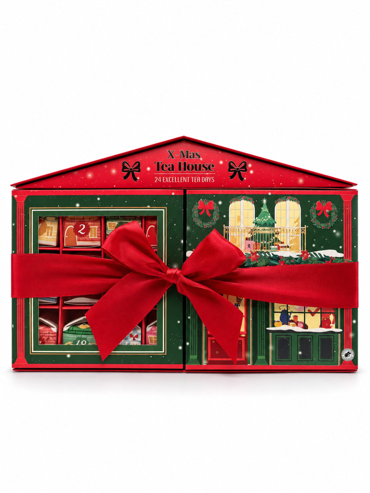 X-Mas Tea House Tee-Adventskalender mit 24 Tees von Becky’s in weihnachtlicher Hausverpackung